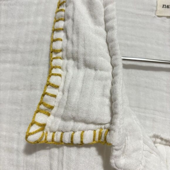 Natural Life Large White Ivory Button-Up Gauze Crop Top Shirt Beachy Embroidered - Picture 7 of 10